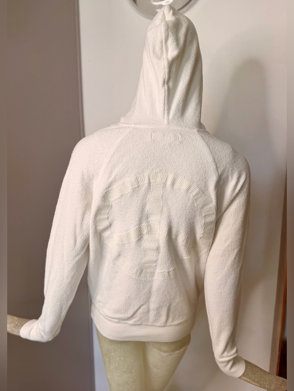 Spiritual Gangster Women's Linen  Embroidered Peace Sign Hoodie. Size XS